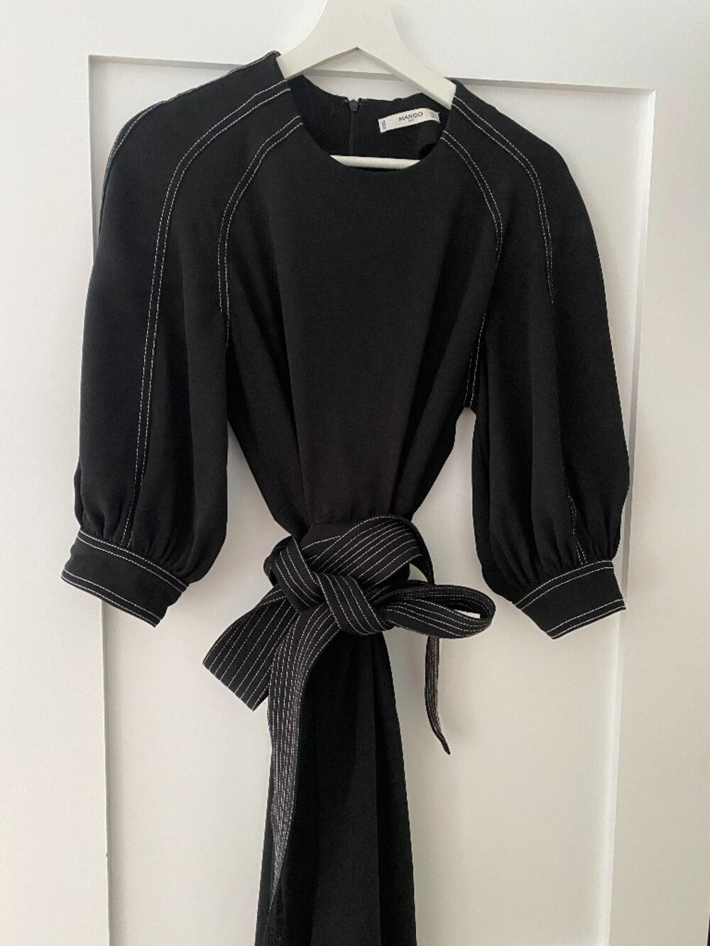 Mango Black Belted Puff Sleeves Wide Leg Jumpsuit SZ S